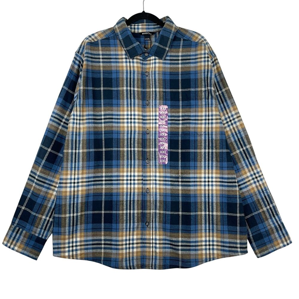 Eddie Bauer Men’s Flannel Shirt‎ XXL Blue Brown Plaid Long Sleeve Button-Up NWT